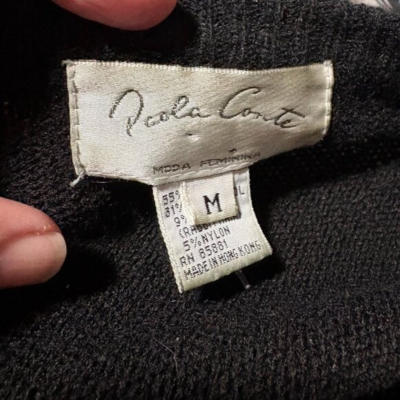 Vintage Paola Conte Beaded Angora Wool Sweater Black Floral Embellished – Size M - Picture 9 of 9